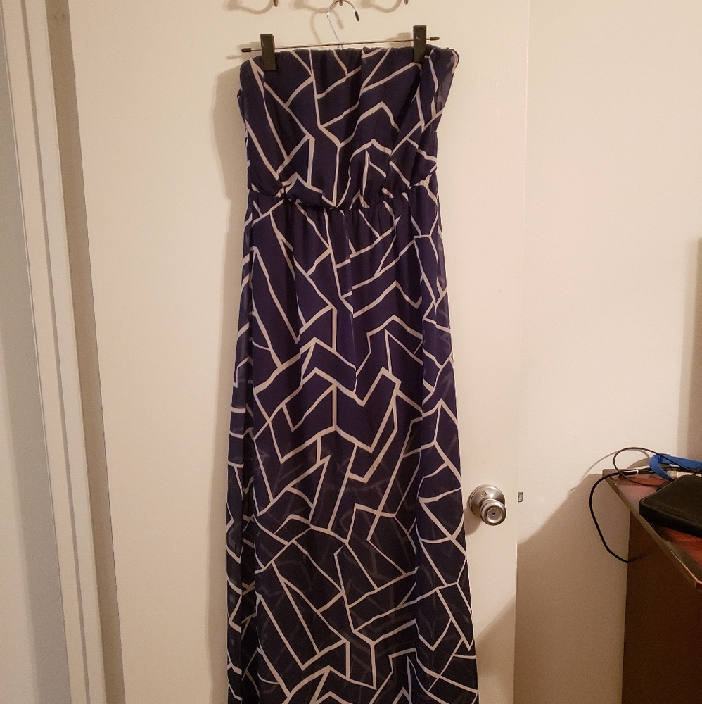 Navy geometric print maxi dress
